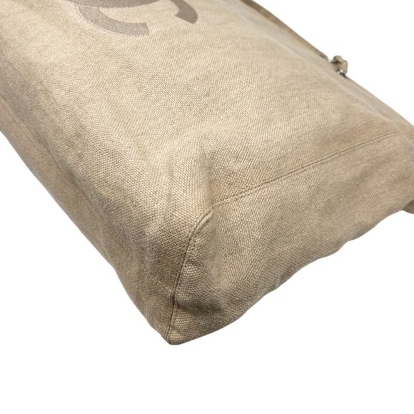 CHANEL Vintage CC Big Logo Shoulder Tote Large Bag Beige Canvas Linen [106206] - Picture 8 of 15